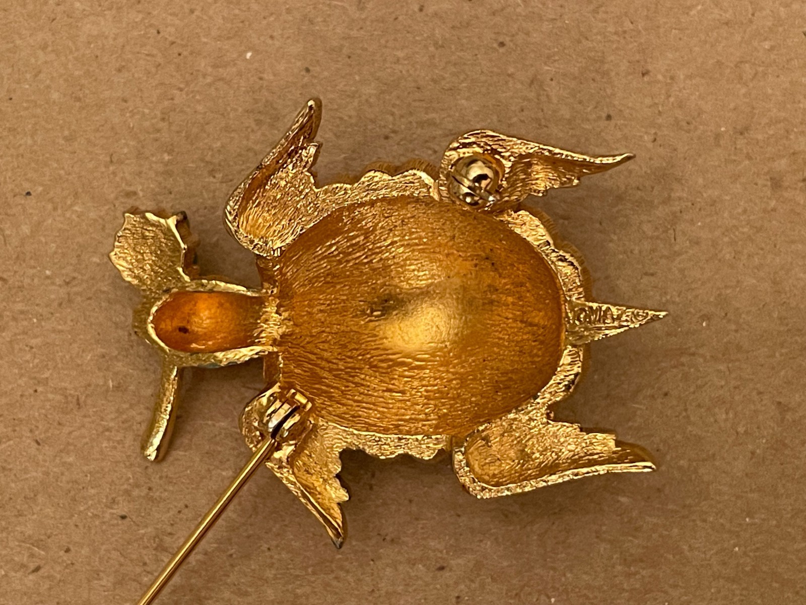 Vintage Jomaz Green Enamel Figural Turtle Brooch, Excellent Condition, signed