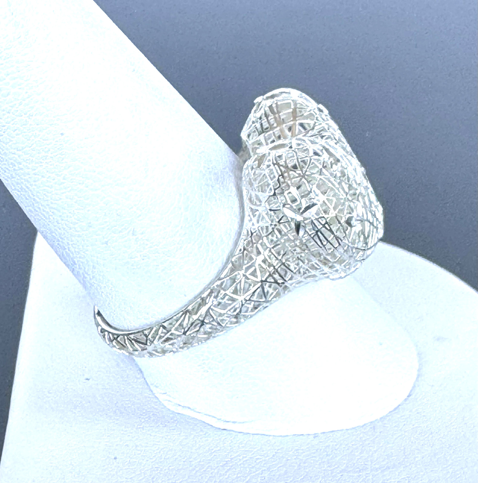 Vintage DBJ 925 Sterling Silver Filigree Puffy Heart Ring Size 10
