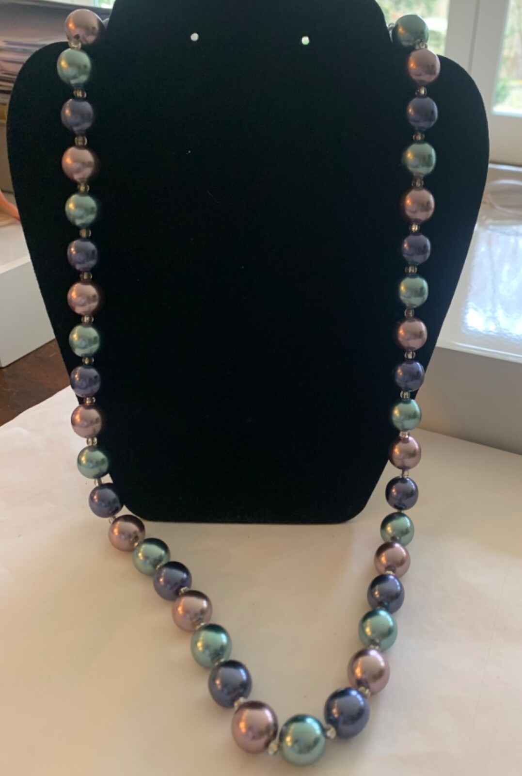 VINTAGE JOAN RIVERS Multi-Color Pastel Pearl Bead Strand Long Necklace