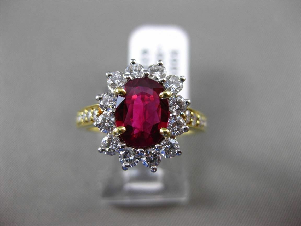 ESTATE 1.99CT DIAMOND & AAA RUBY PLATINUM 18KT Y GOLD ENGAGEMENT RING E/F VVS-VS