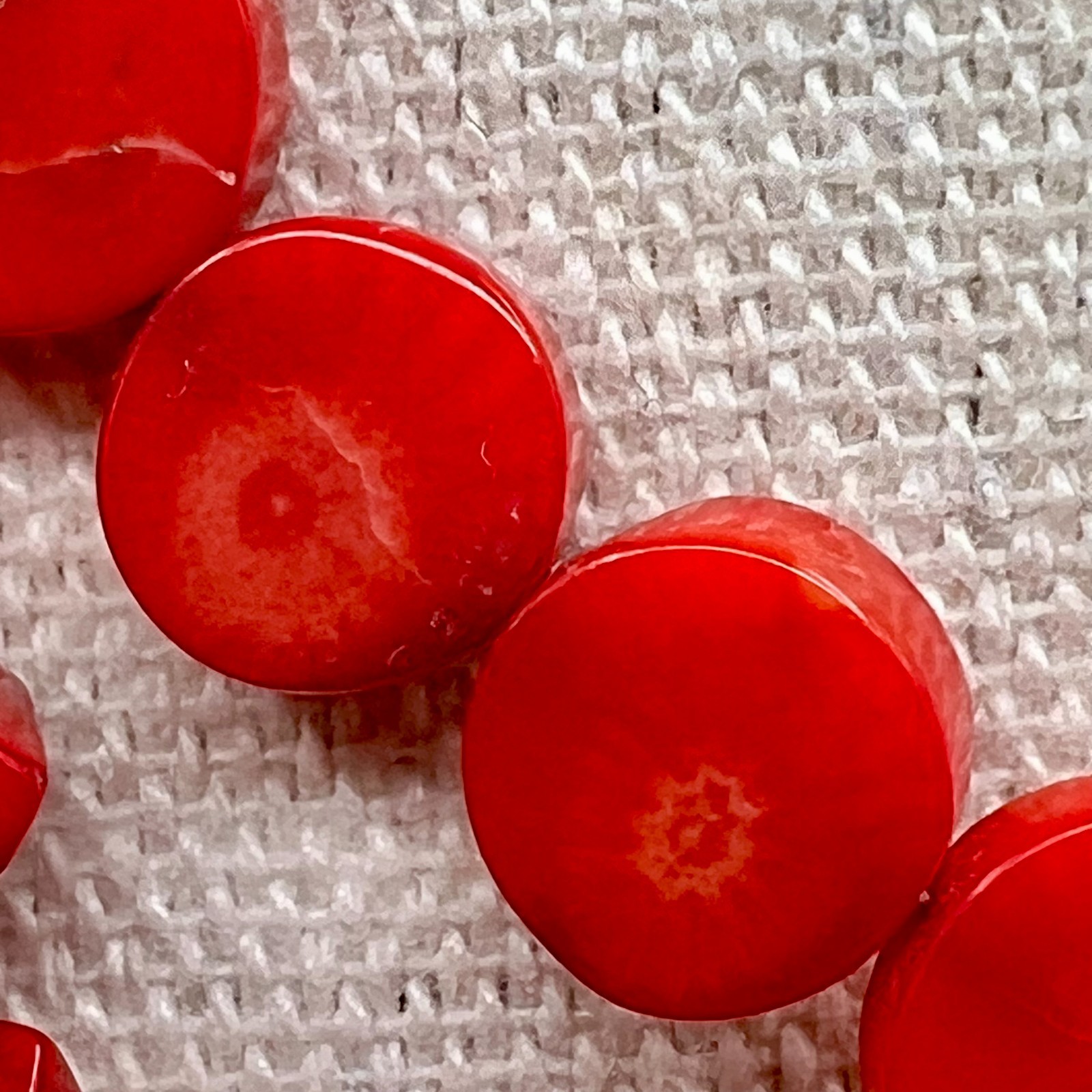Vintage Natural Red Coral Necklace Double Strand Choker Disc Cube Beads 16″
