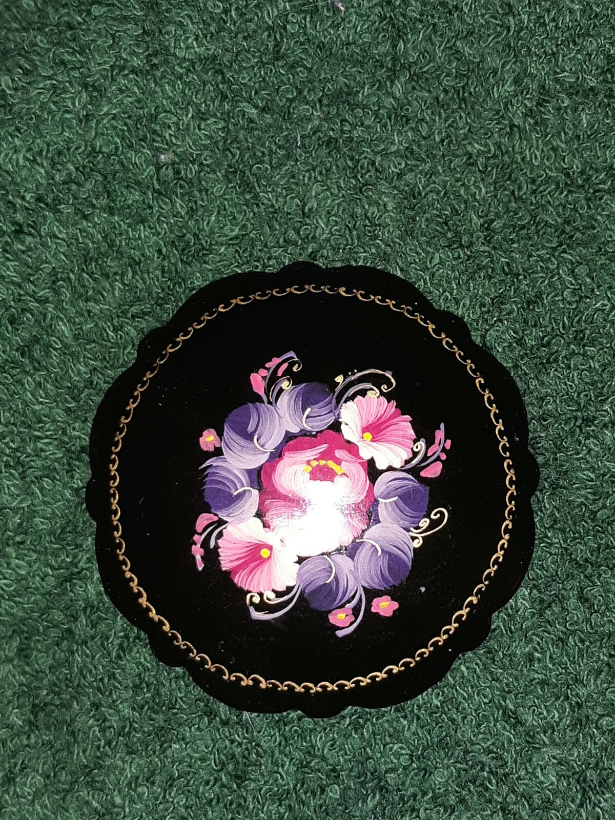 Vintage!!! Russian Handpainted Pinks & Purples Roses Brooch…Signed Elis