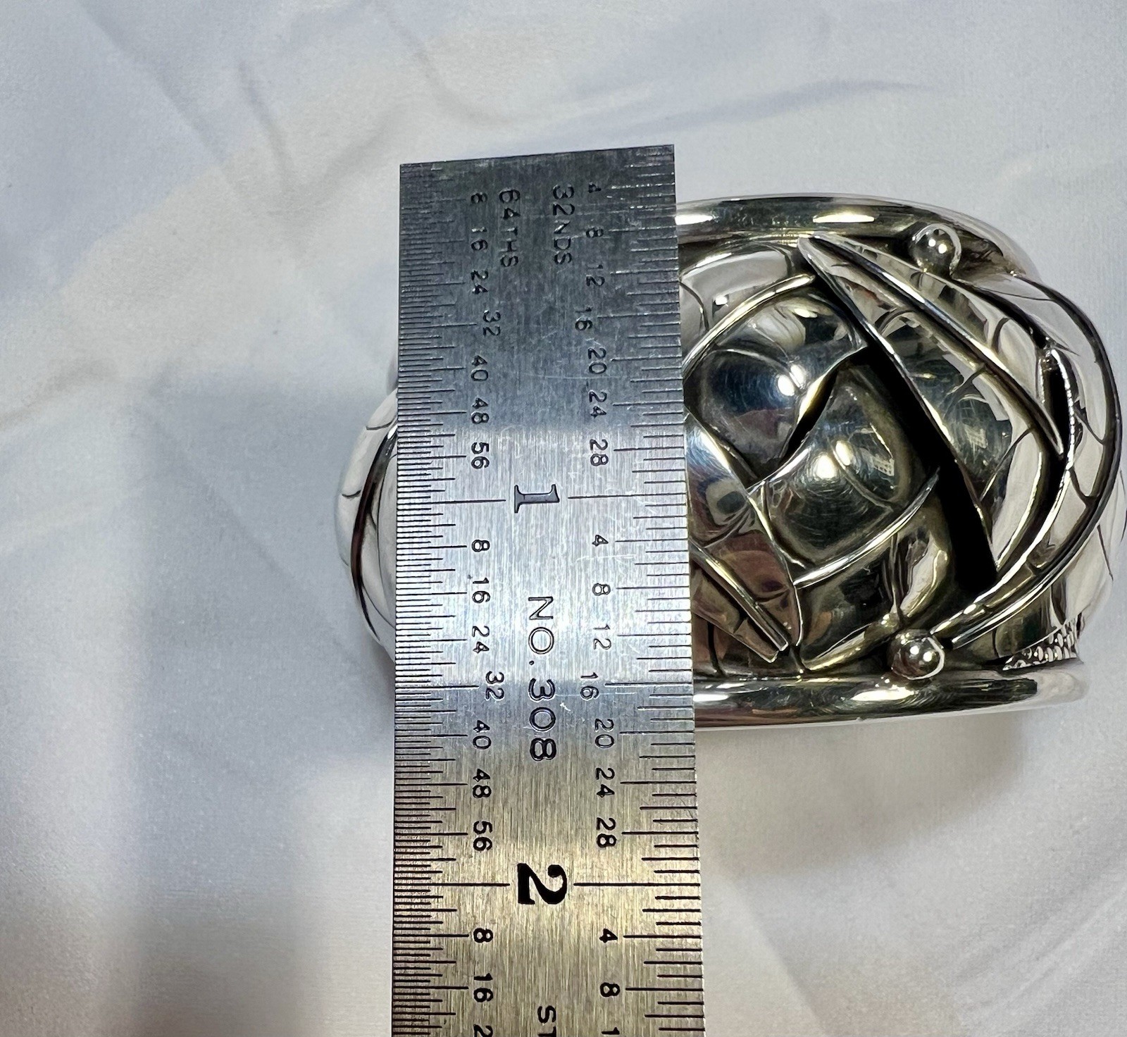 Vintage Engraved leaves SW 925 SS Cuff Bracelet By DDD Dominique Dinouart Doming