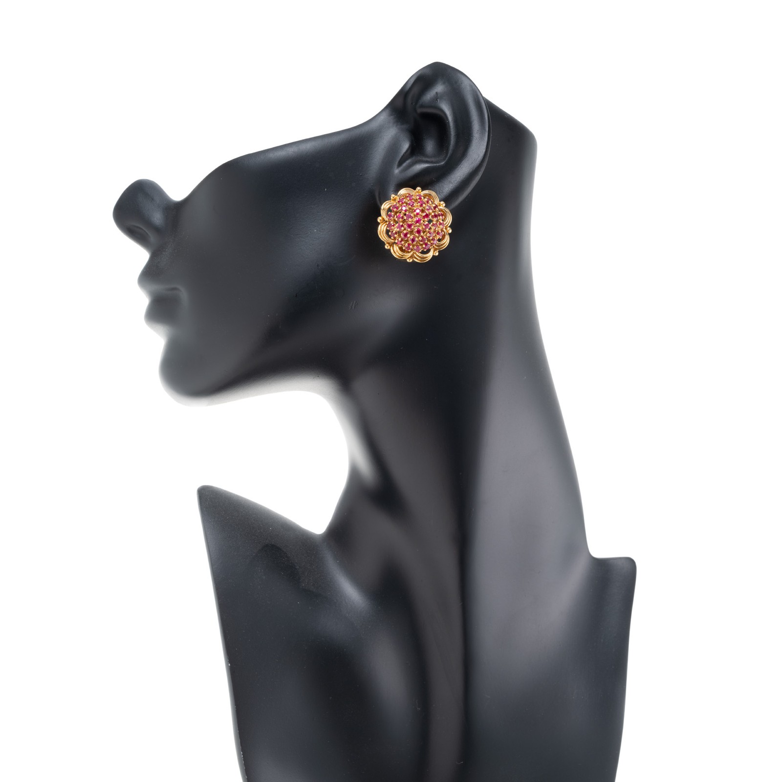 Vintage 1950 Ruby Earrings Clip Post 18k Yellow Gold