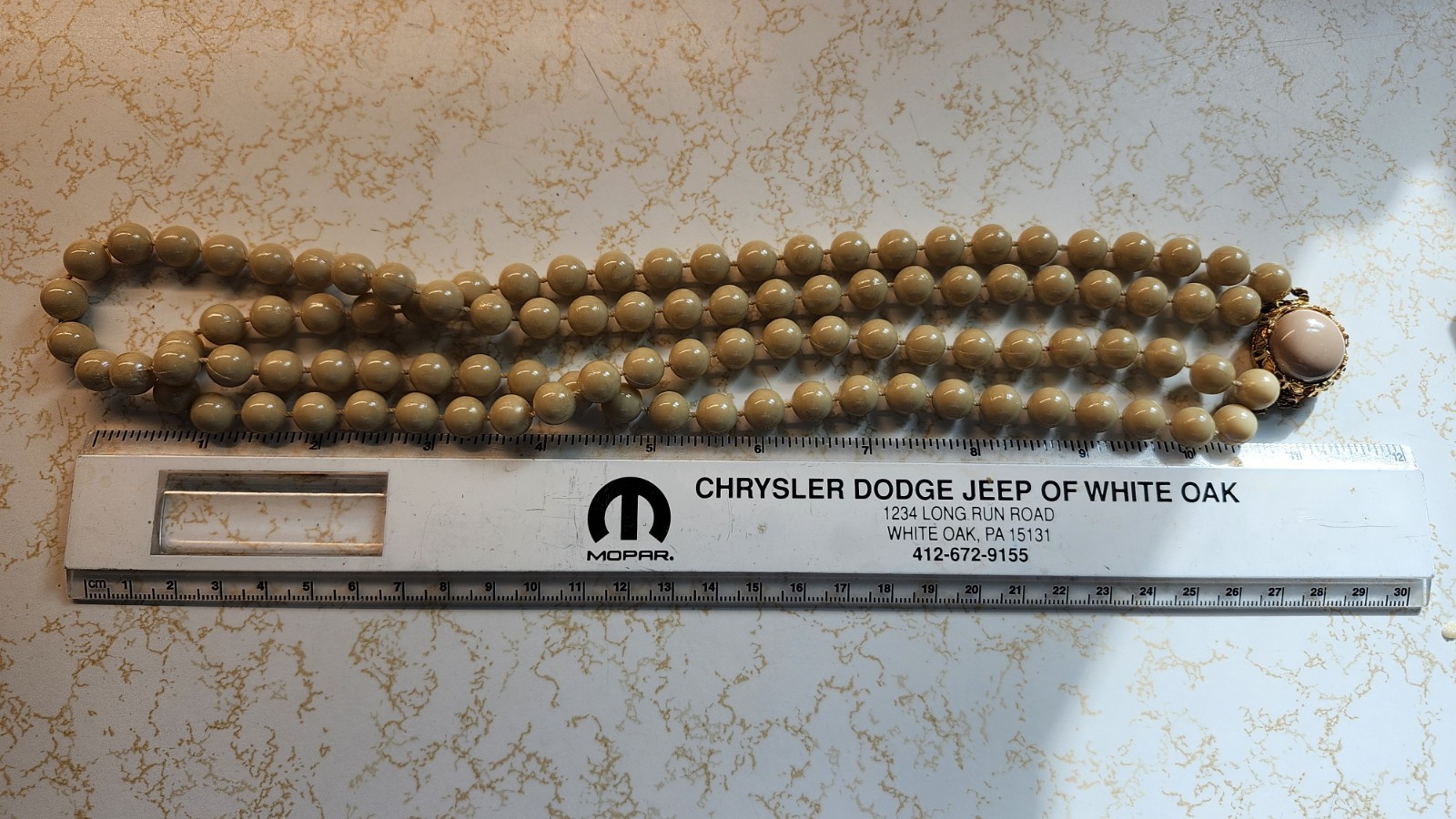 Vintage Cream Pearl Bead Multi Strand Necklace And Earring Set