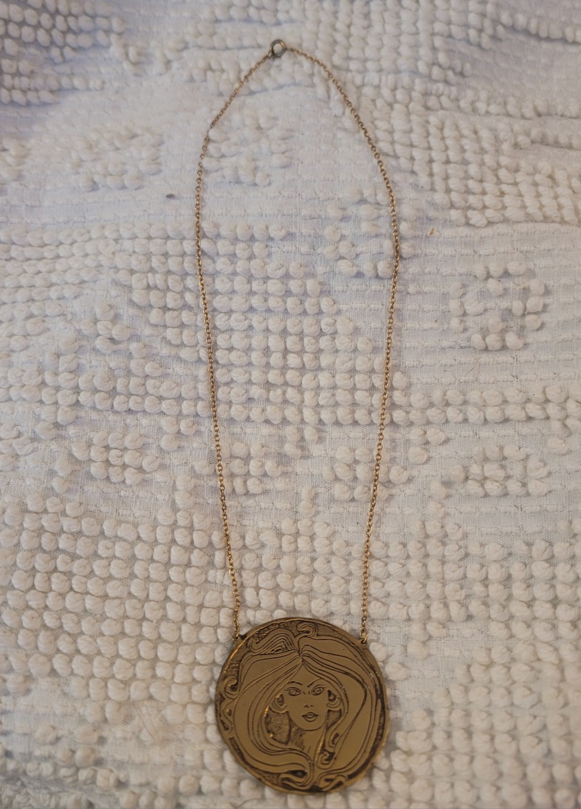 Vintage 70s Handmade Artesian Brass Gold Girl Necklace Groovy Hippy Best ’79