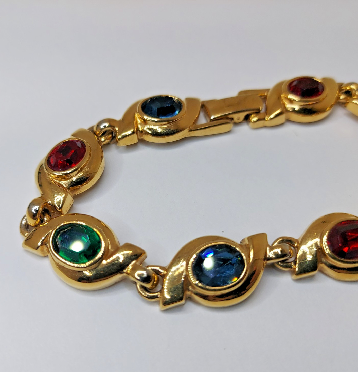 Vintage Bracelet Multi Color Faceted Crystals Gold Tone Unmarked
