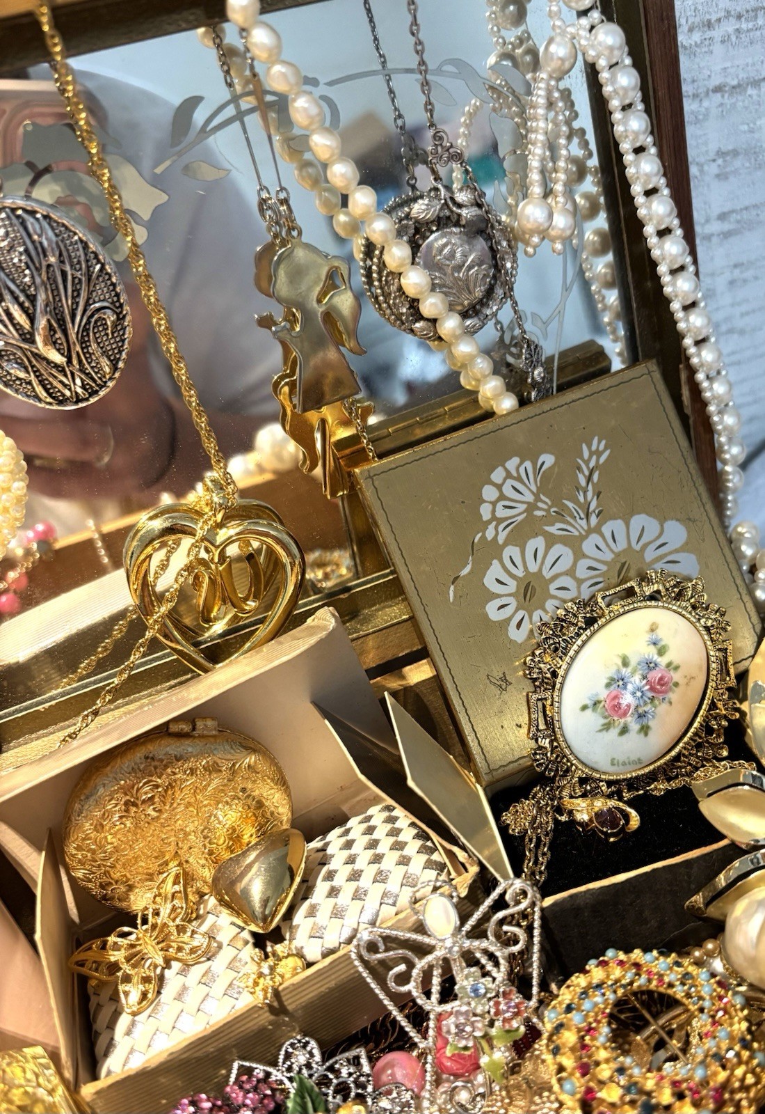 Romantic Estate Jewelry Lot Chest Sterling Gold Filled Pearls Hollycraft 1928
