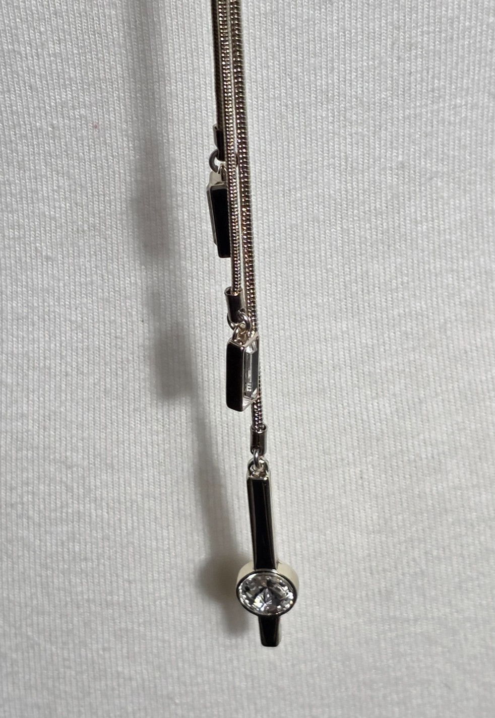 White House Black Market Lariat Necklace Silver-Tone with Faceted White Stones
