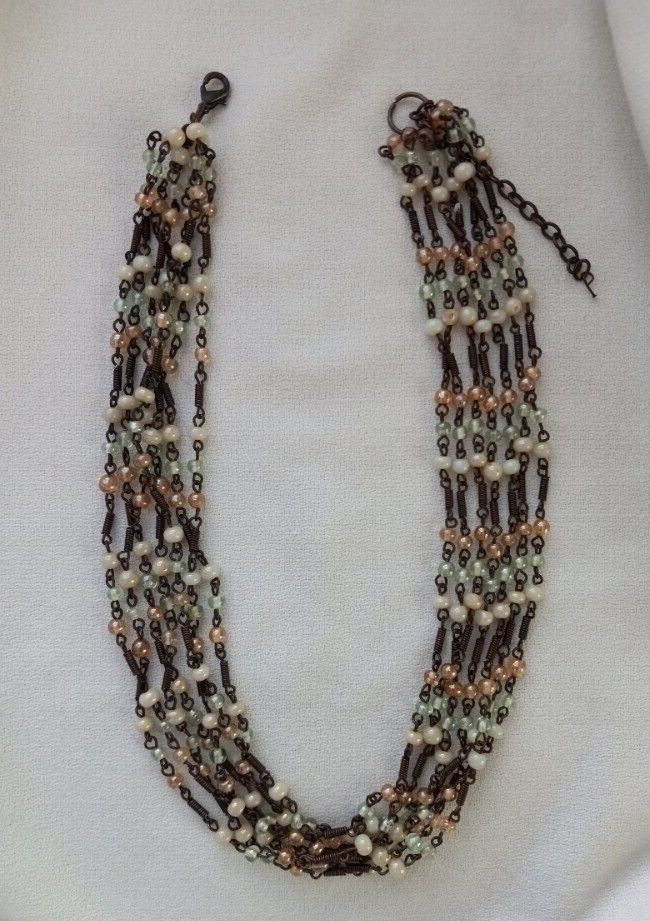 Multi Strand Glass Beads & Wrapped Wire Statement Choker Necklace