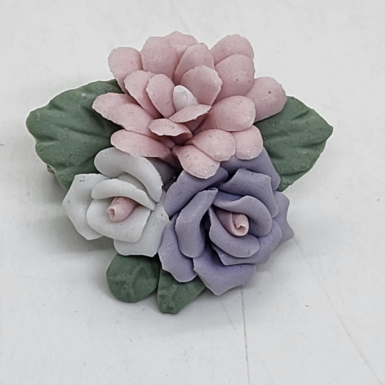 Ceramic Flowers Brooch Pink Purple White