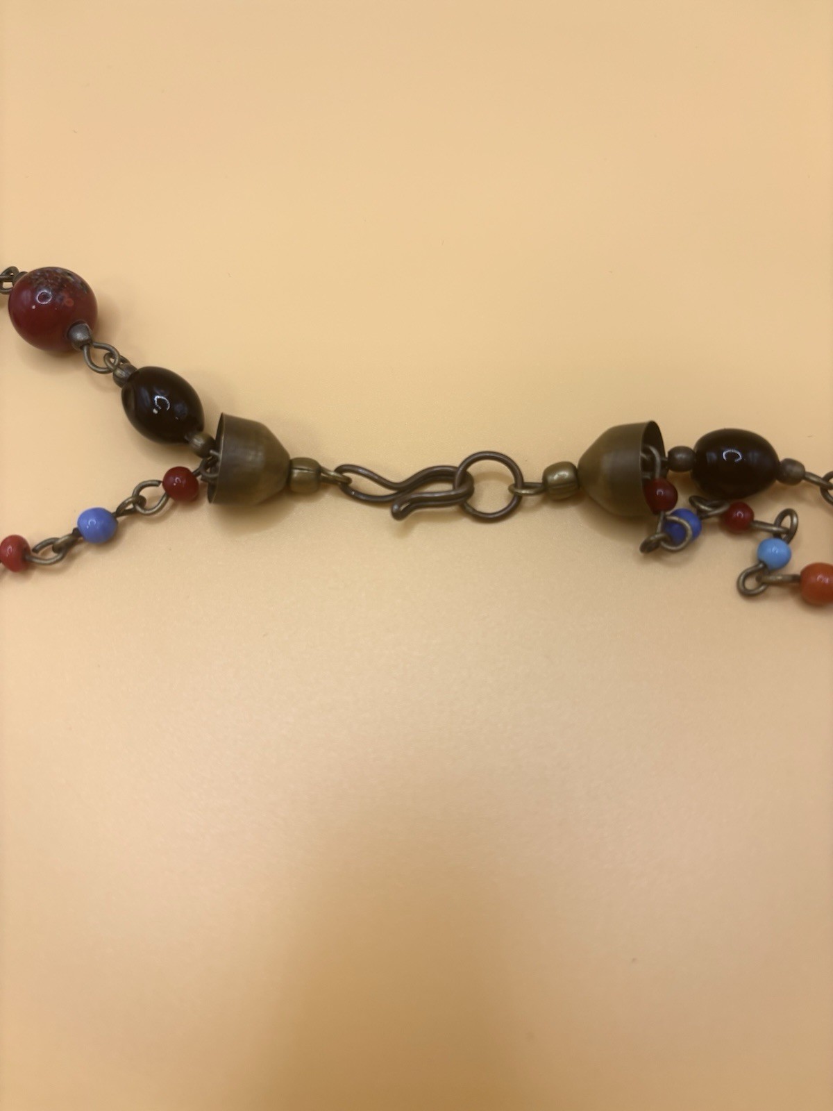 Czech Style Art Glass Necklace Double Strand Boho Lampwork Beaded Blue Yellow