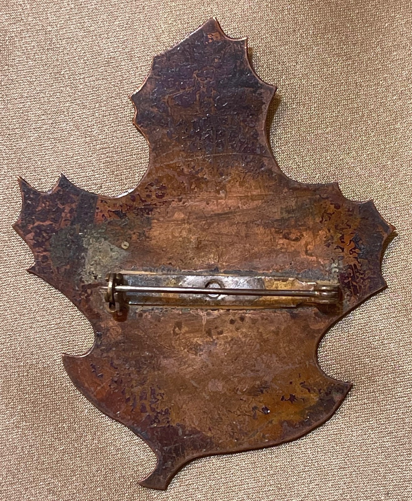 Vintage MCM Copper Enamel Green Leaf Brooch Pin Floral Plants Maple Leaf Costume