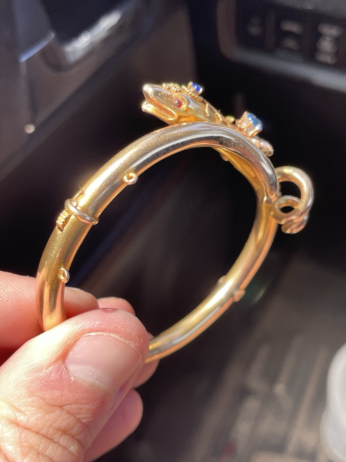 ANTIQUE VICTORIAN ESTRUSCAN SOLID GOLD SNAKE BANGLE BRACELET! 17GR!