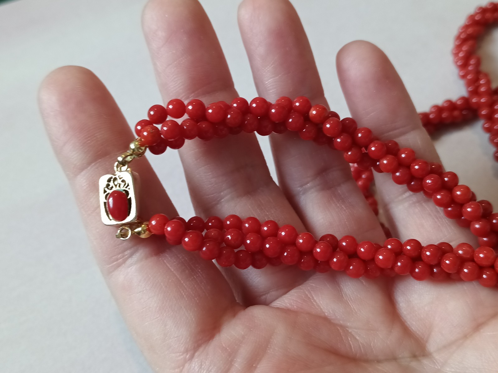 Ox Blood Red Mediterranean Coral Beaded Rope Necklace Vintage Victorian Replica
