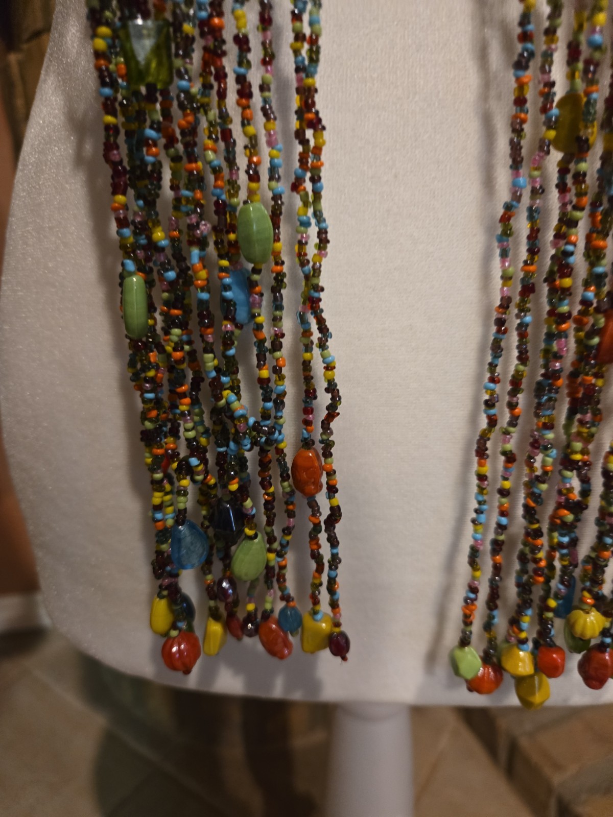 VTG Multi-Strand Glass Seed Bead Scarf Necklace Boho Open Wrap Fringe No Clasp