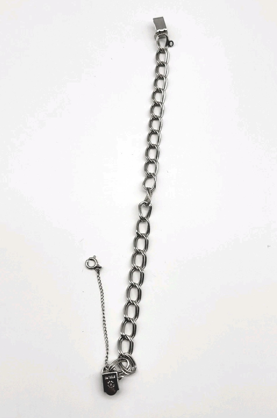 Vintage BEAU Double Link Starter Charm Bracelet Signed Sterling Silver 7.25″