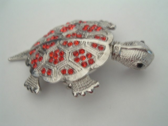 Vintage Red Rhinestone Turtle Pin Brooch and Pendant