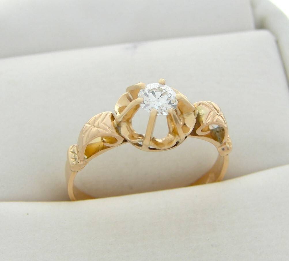 ANTIQUE DIAMOND SOLITAIRE ENGAGEMENT RING EUROPEAN 18K ROSE GOLD