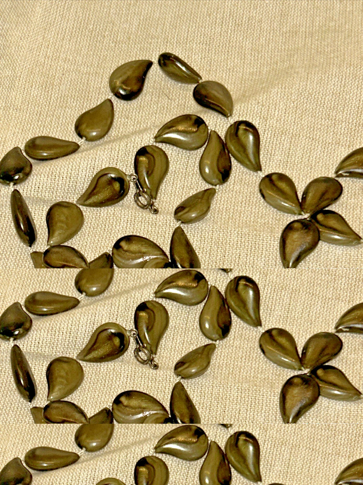 Vintage Faux Stone Teardrop Shaped Bead Necklace Earth Gray Green Black