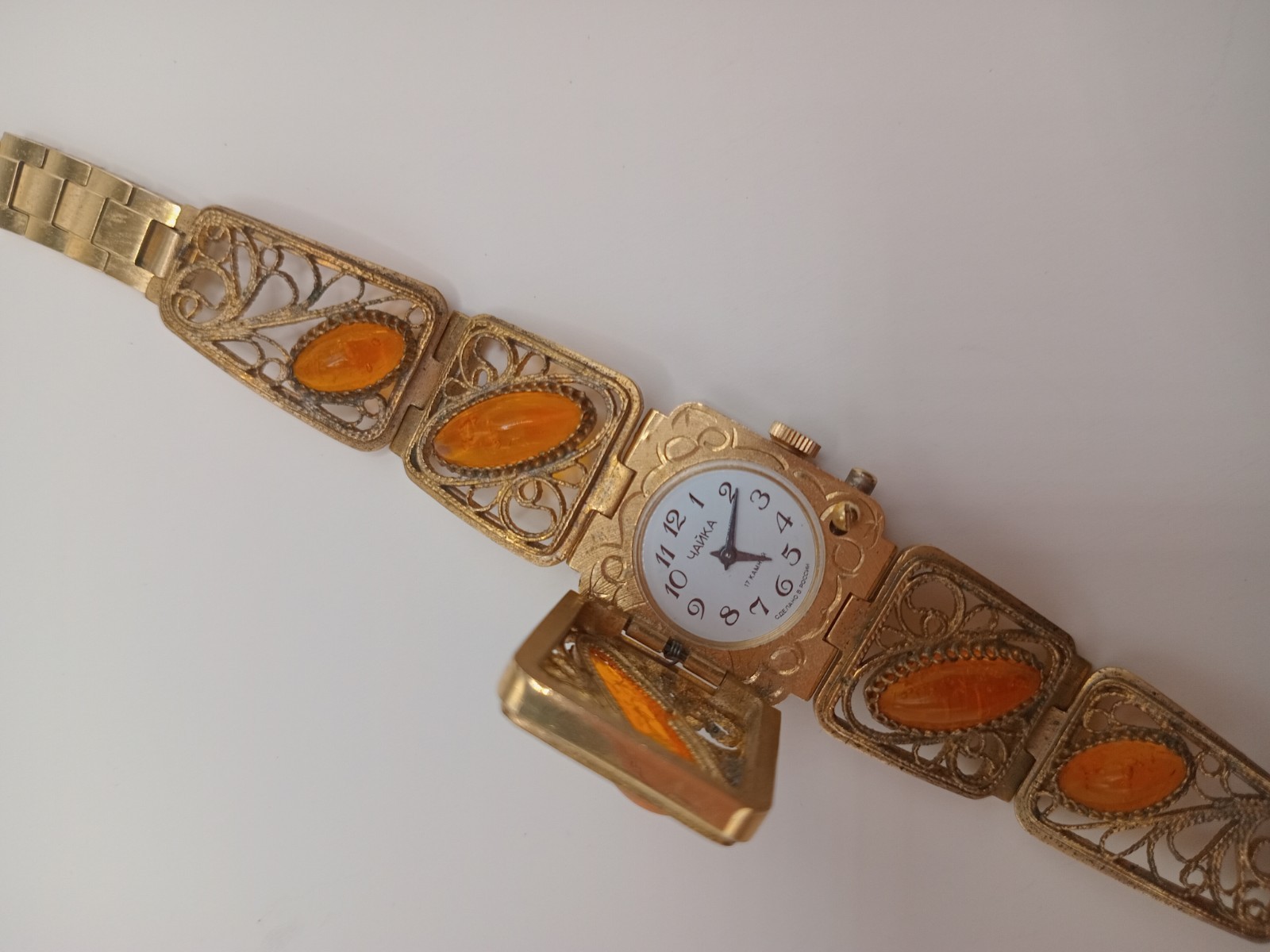 Vintage Watch Soviet “Chaika” with AMBER bracelet filigree FULLY FUNCTIONAL 17J