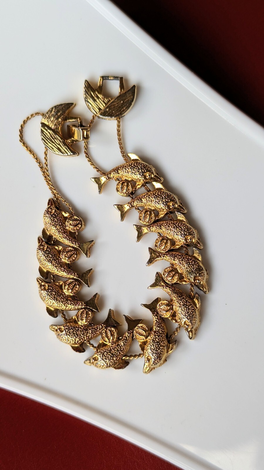 Vintage Gold Tone Dolphin Beach Ball Slide Charm Sliding Charms BRACELET