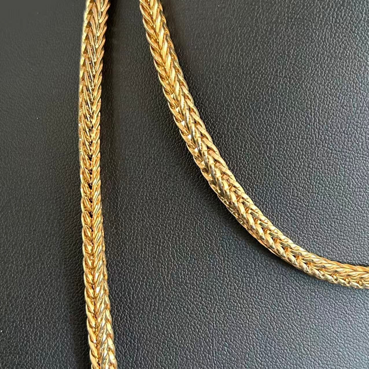 Vintage Gold Tone Woven Wheat Chain Necklace Braided Spiga Foxtail Costume 34”