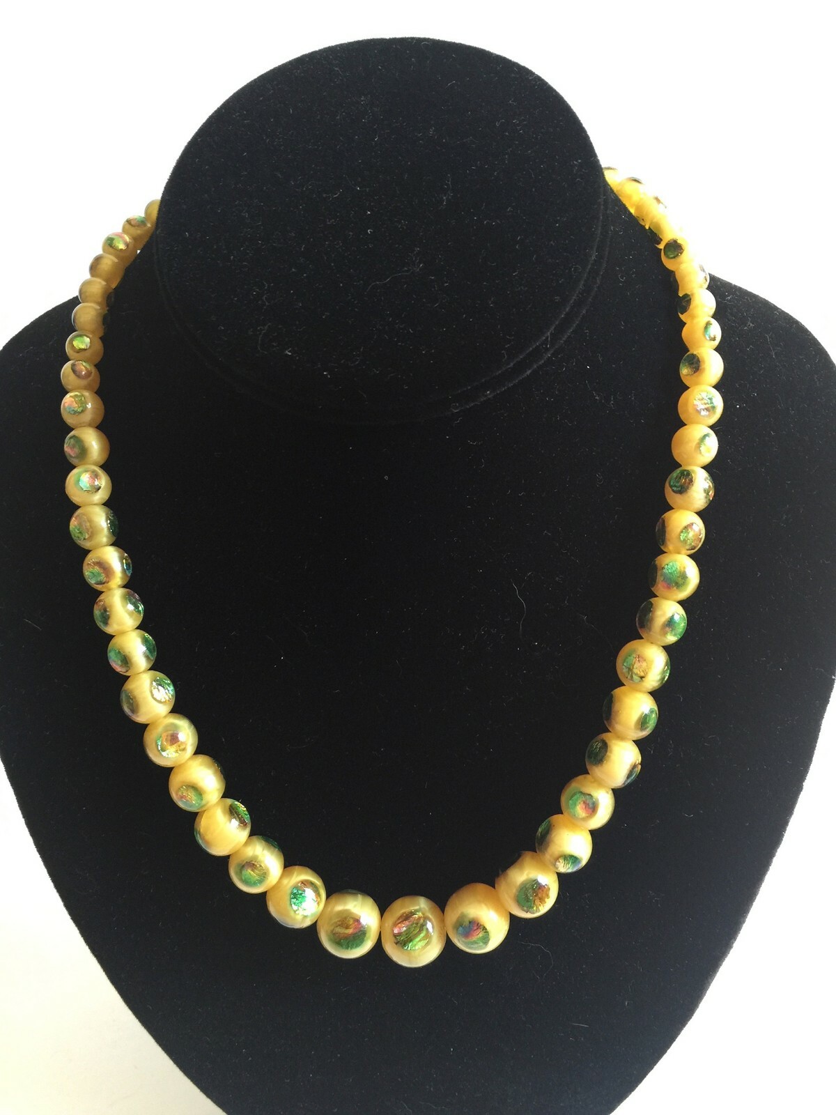 Rare Antique Art Deco Peacock Eye Glass Graduated Beads Circa 1920’s