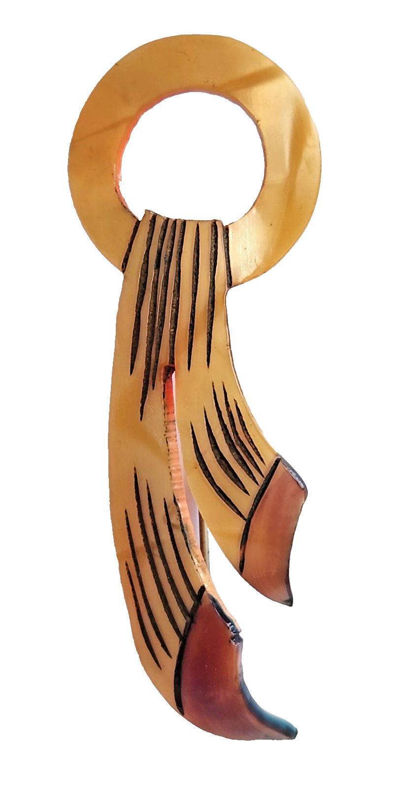 Art Deco Brooch Celluloid “Q” Wreath Marbled & Incised Ribbons PIN Vintage