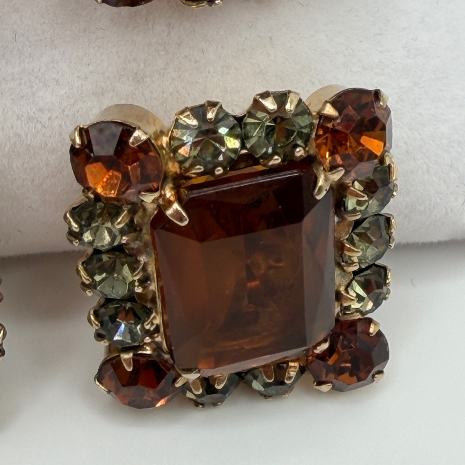 Juliana Elster & DeLizza VTG Smoky Topaz Rhinestone Bracelet and Earrings Set