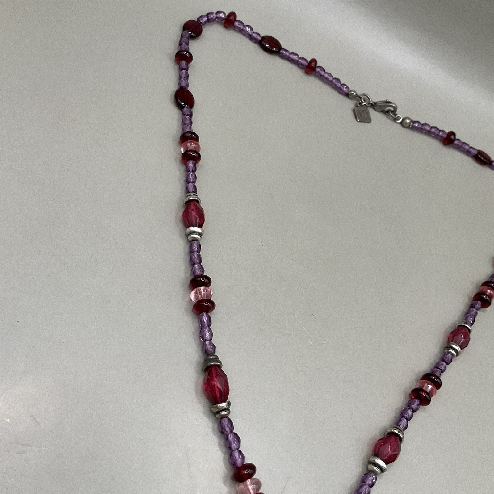 Corinne McCormack Women’s Necklace Silver Tone Metal Purple Pink Red Beaded