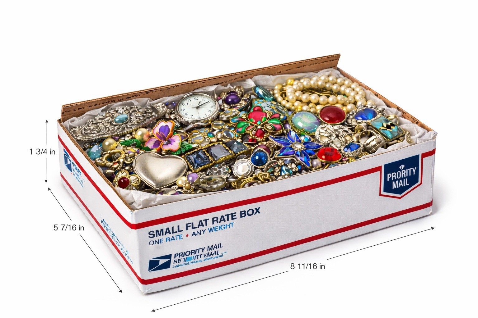 Vintage & Mod Jewelry Lot SM FLAT RATE BOX FULL Earrings Necklaces + Signed