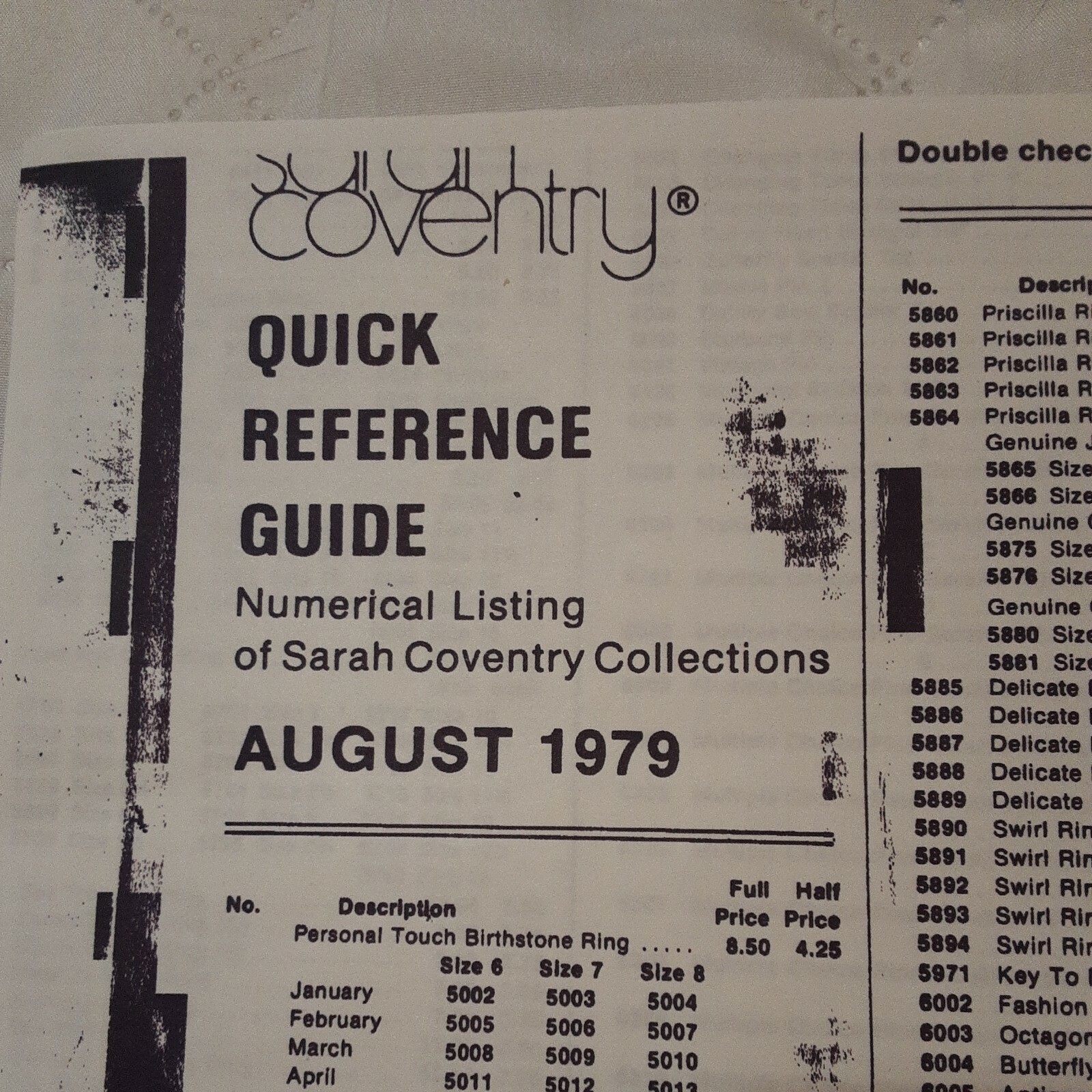 PRINTED COPY OF Aug. 1979 “QUICK REFERENCE GUIDES ” SARAH BOOK 4 PAGES
