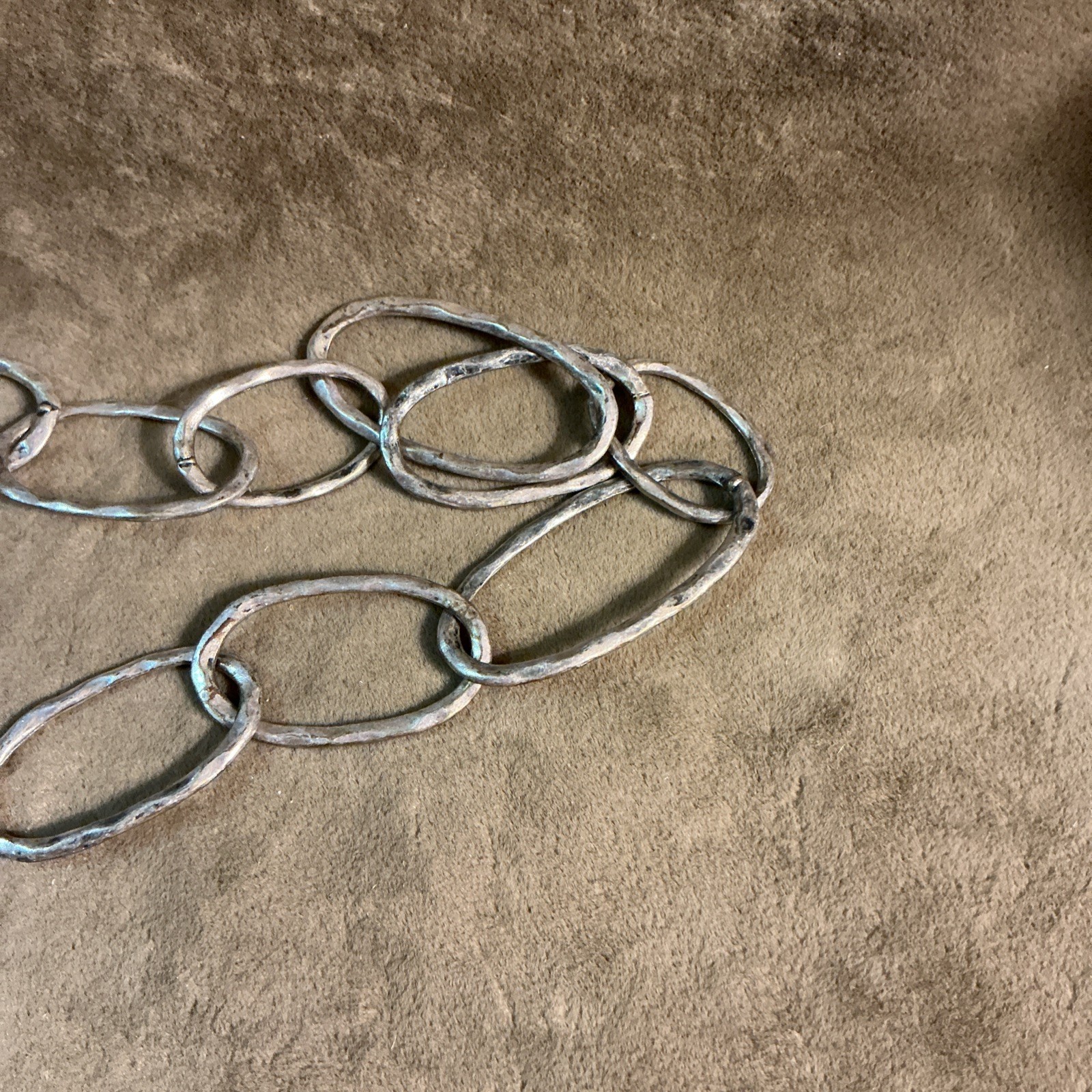 Vintage aluminum chain necklace and matching design earrings hammered texture