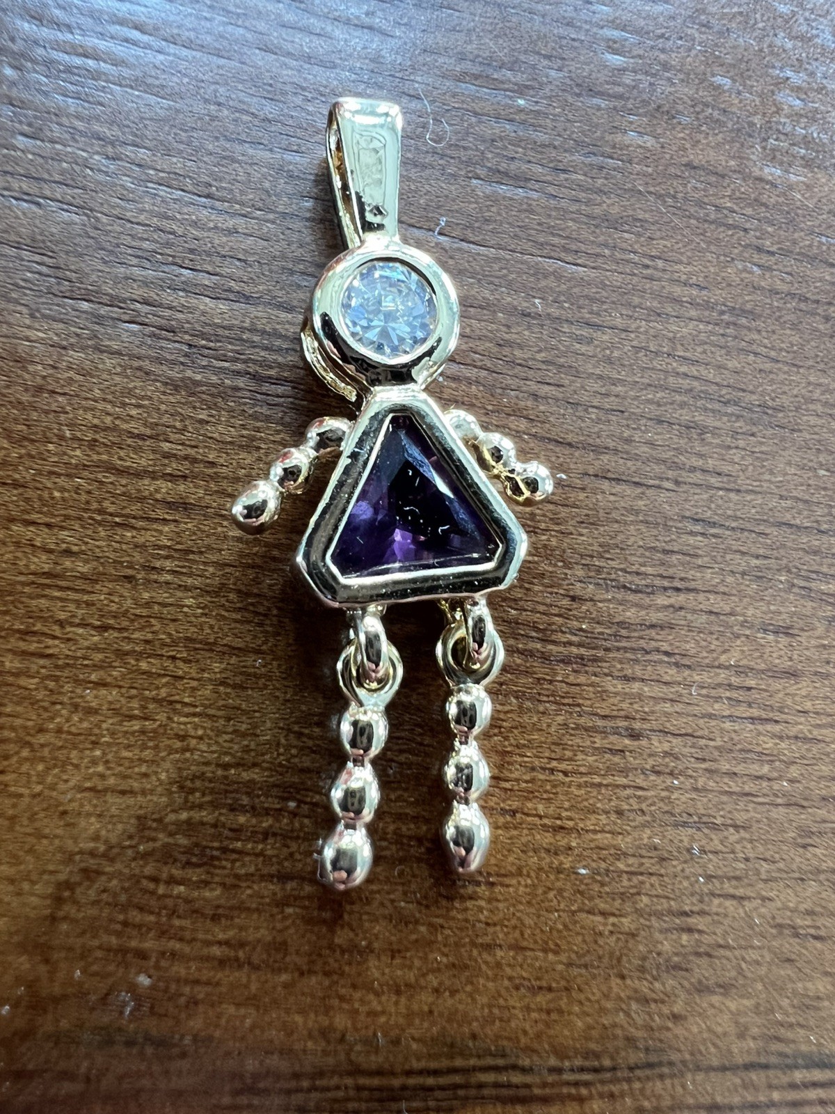 Gold Tone 925 Silver February Birthstone Girl Child Pendant Charm Purple