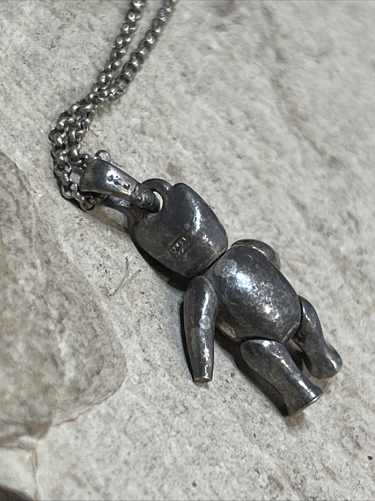 47. Unusual 925 Sterling Articulated BEAR Rolo chain link Necklace 18″, 7.2g