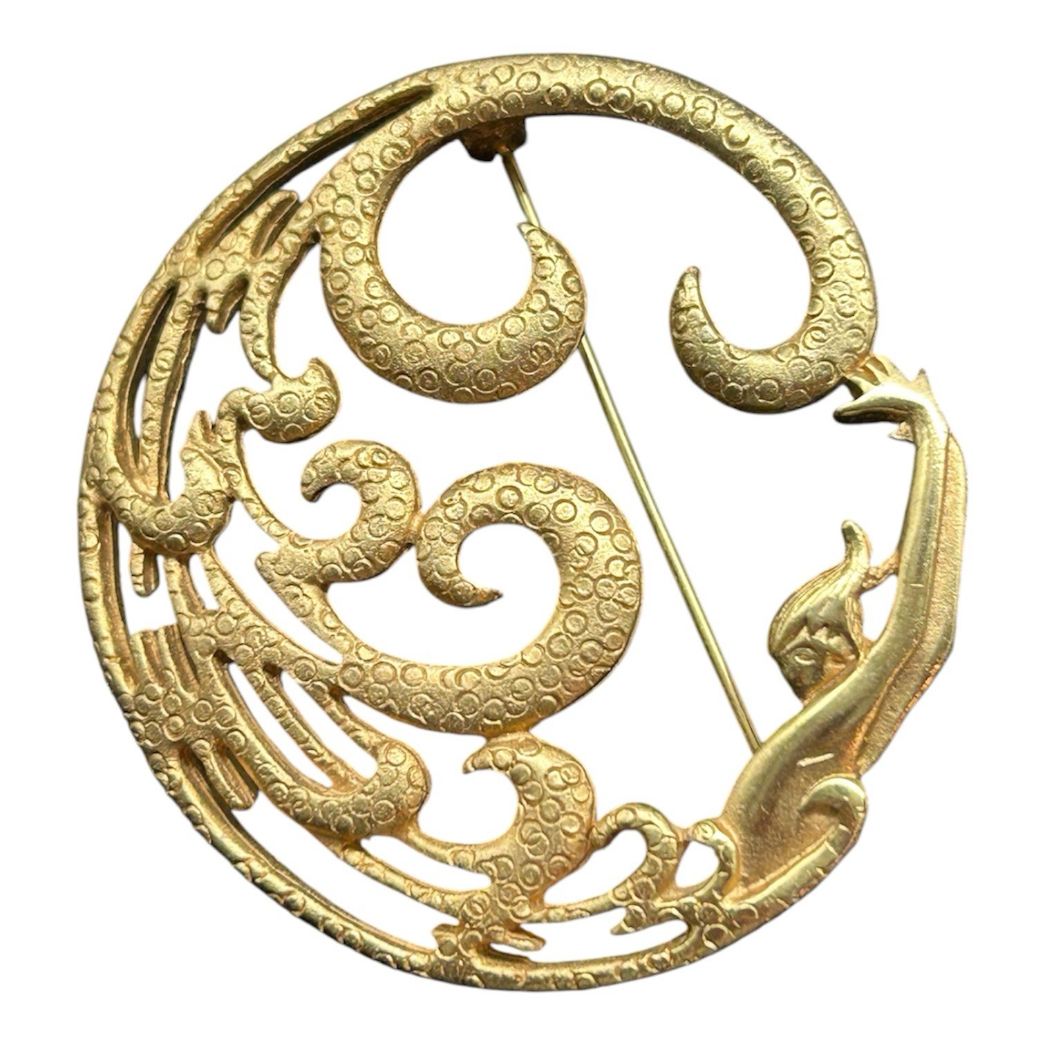 Vintage Mermaid & Ocean Wave Brooch Pin Goldtone Art Nouveau Style Unsigned