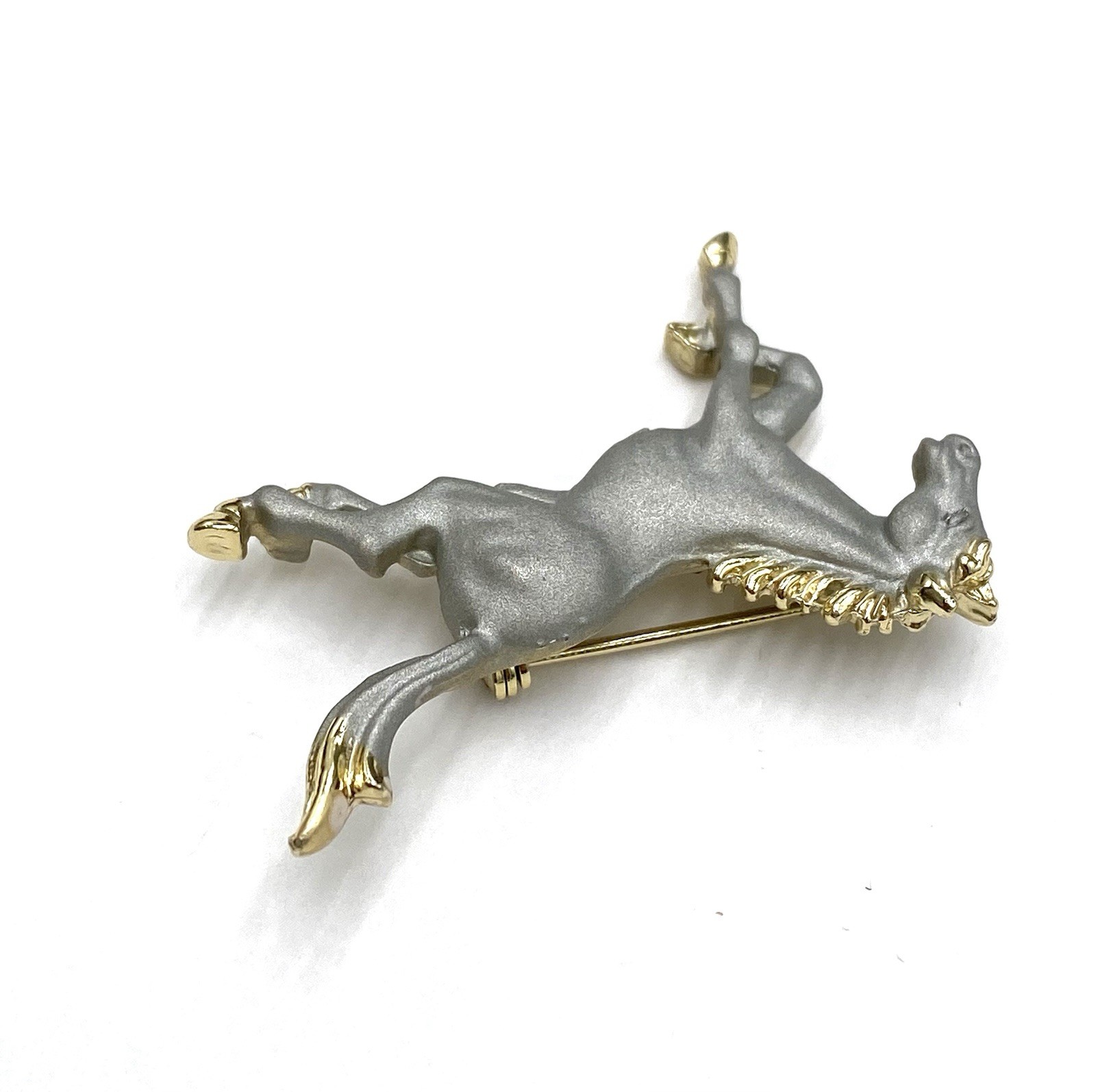 Vintage Brooch Pin Grey Running Horse Pin Gold Tone