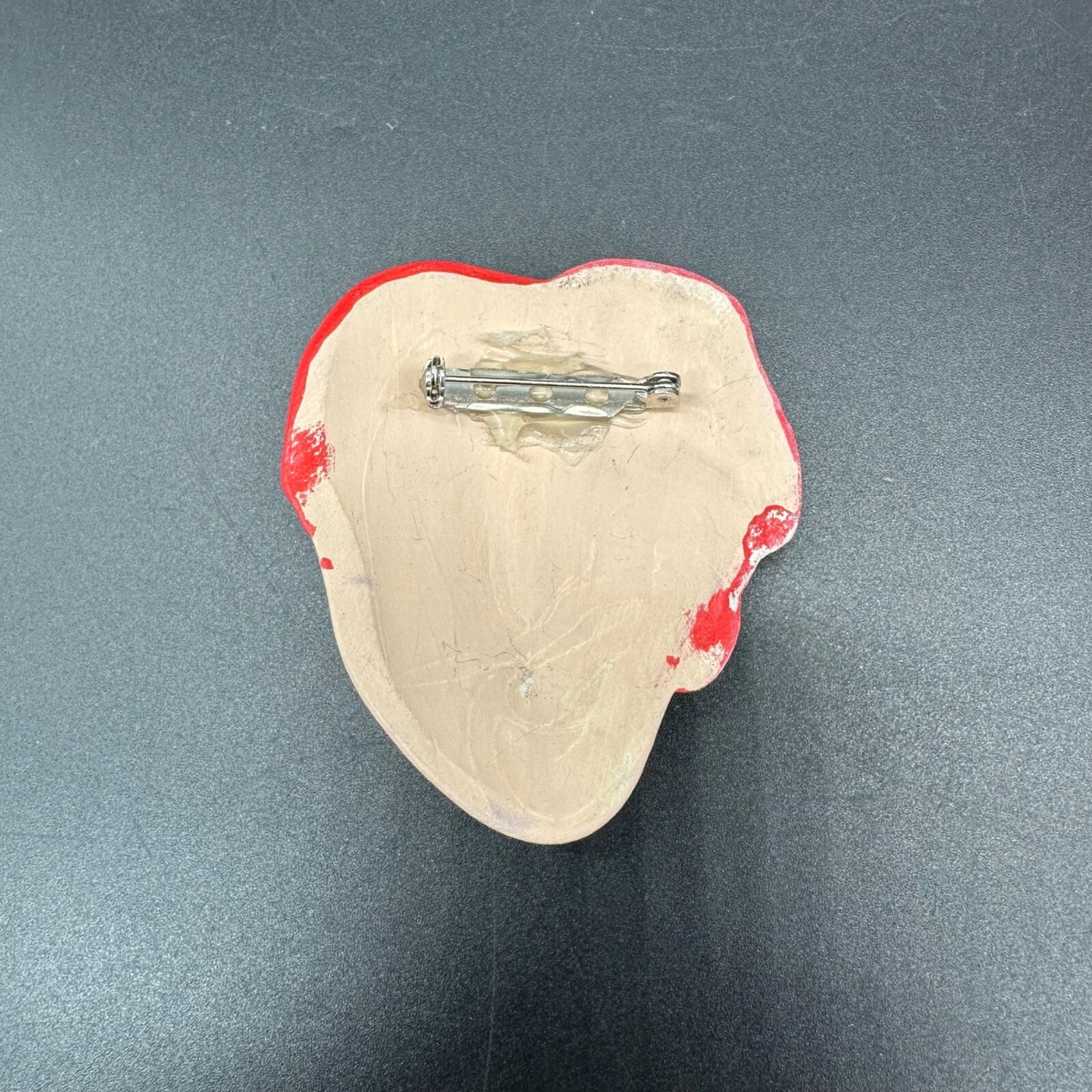 Vintage Brooch Pin Hand Painted Ceramic Womans Face Red Hat Retro Jewelry
