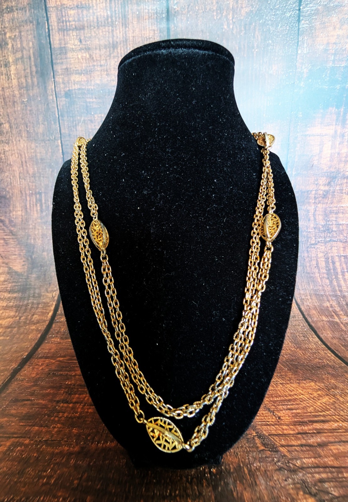 Vintage Monet Gold Tone 54″ Chain with Fancy Filigree Links
