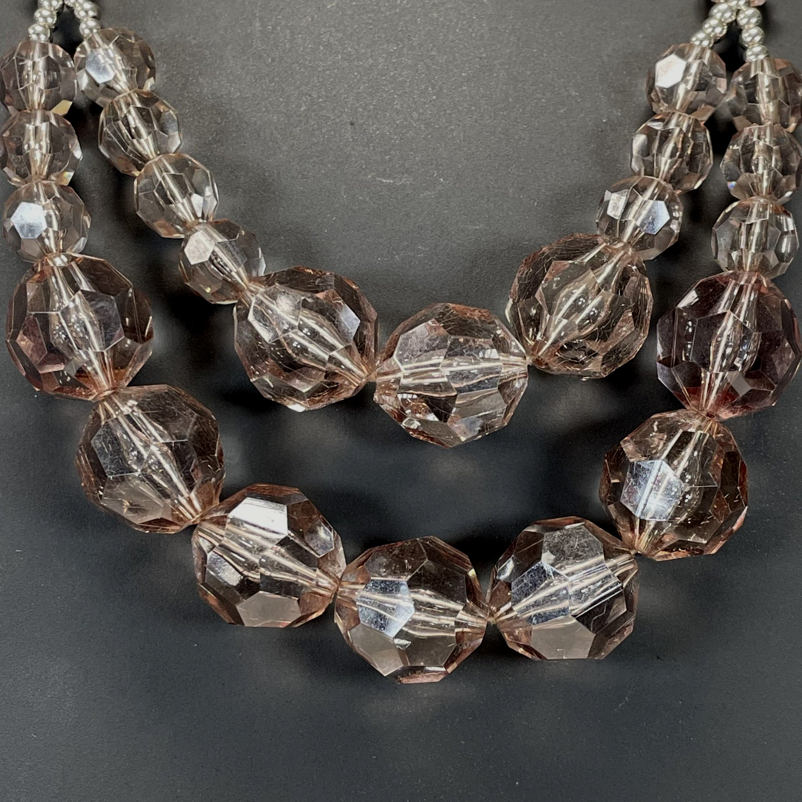 Vintage Double Strand Pale Champaign Color Graduated Faceted Beads Necklace 18″