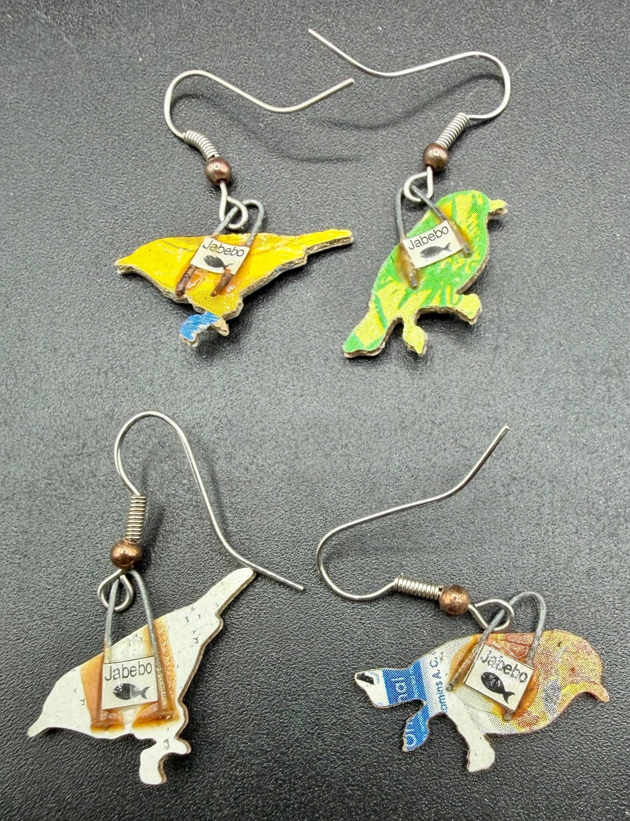 Jabebo Recycled Cereal Box Bird Earrings – Set of 2 Pairs