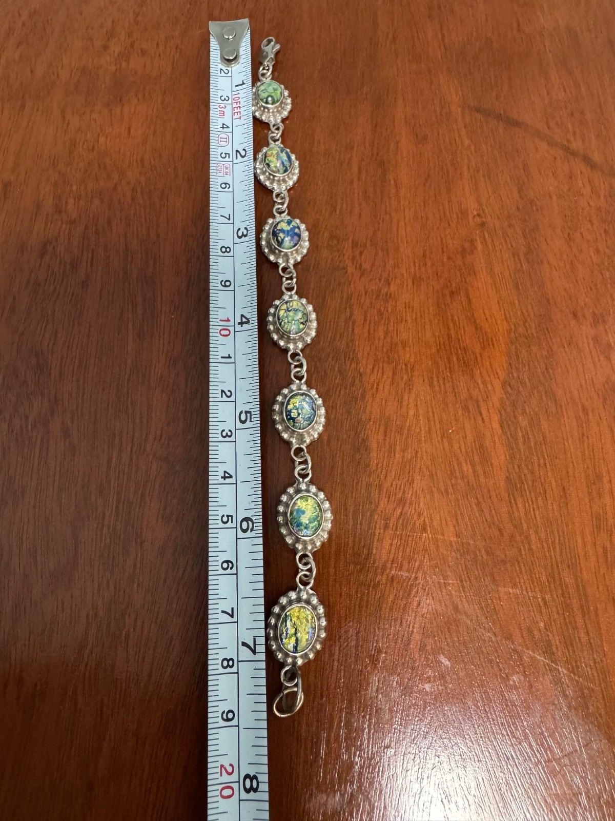Peacock cabochon mexico sterling silver bracelet 7.25 in