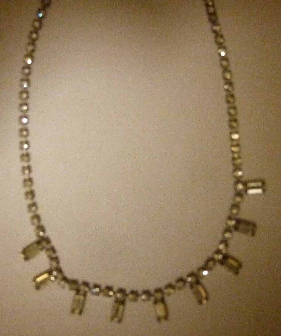 Emerald Cut Rhinestone Necklace Vintage Costume Jewelry Great Look