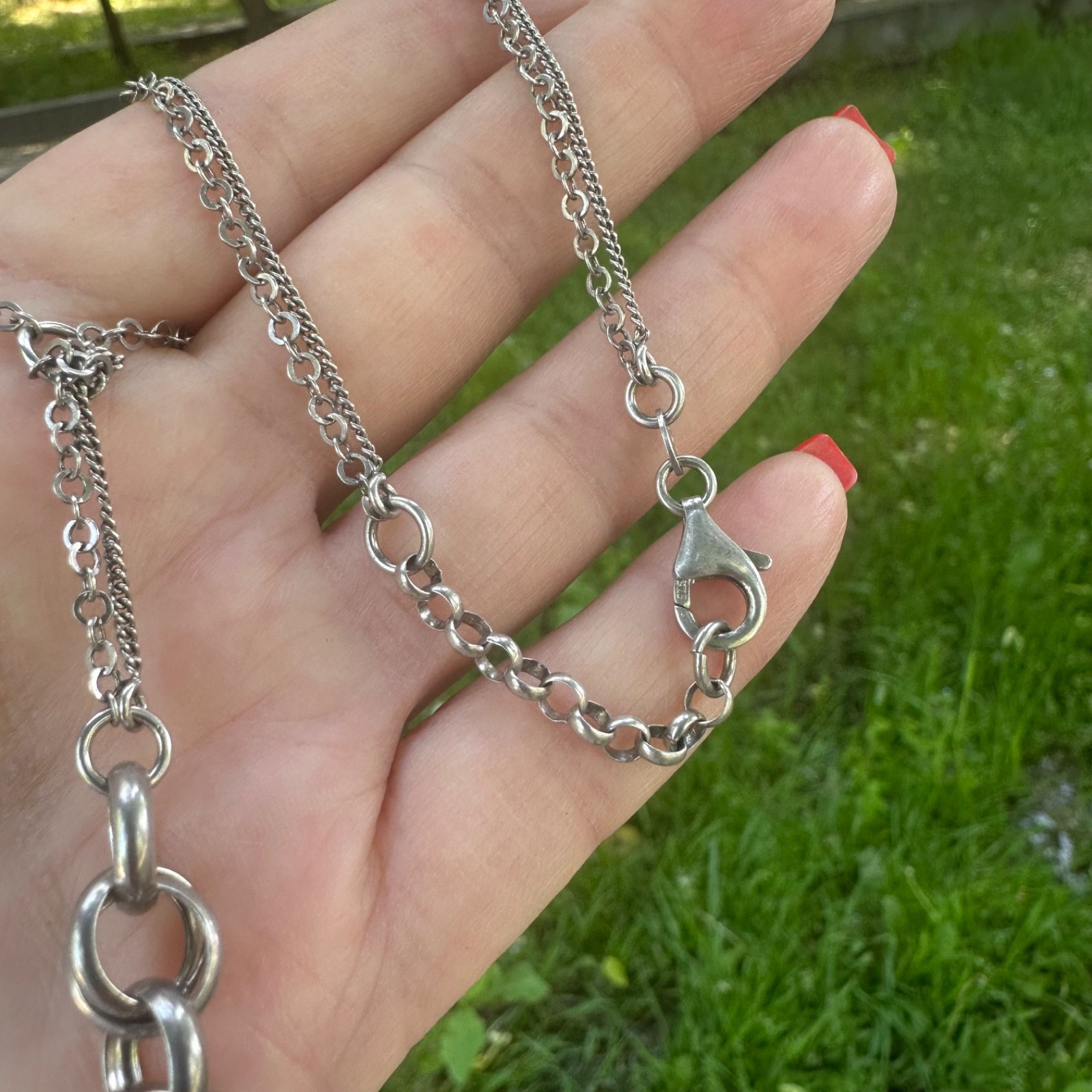 Vintage Italian Sterling Silver Lariat Double Link Rolo Chain Statement Necklace