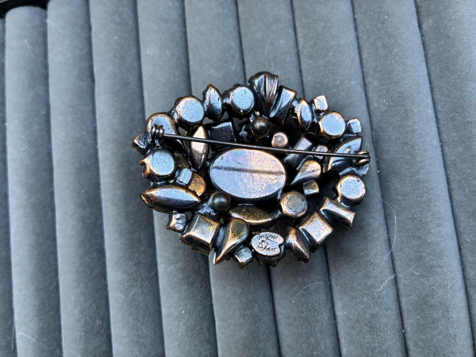 Original by Robert Brooch Green Cabochon and Multi Green Rhinestones Pendant