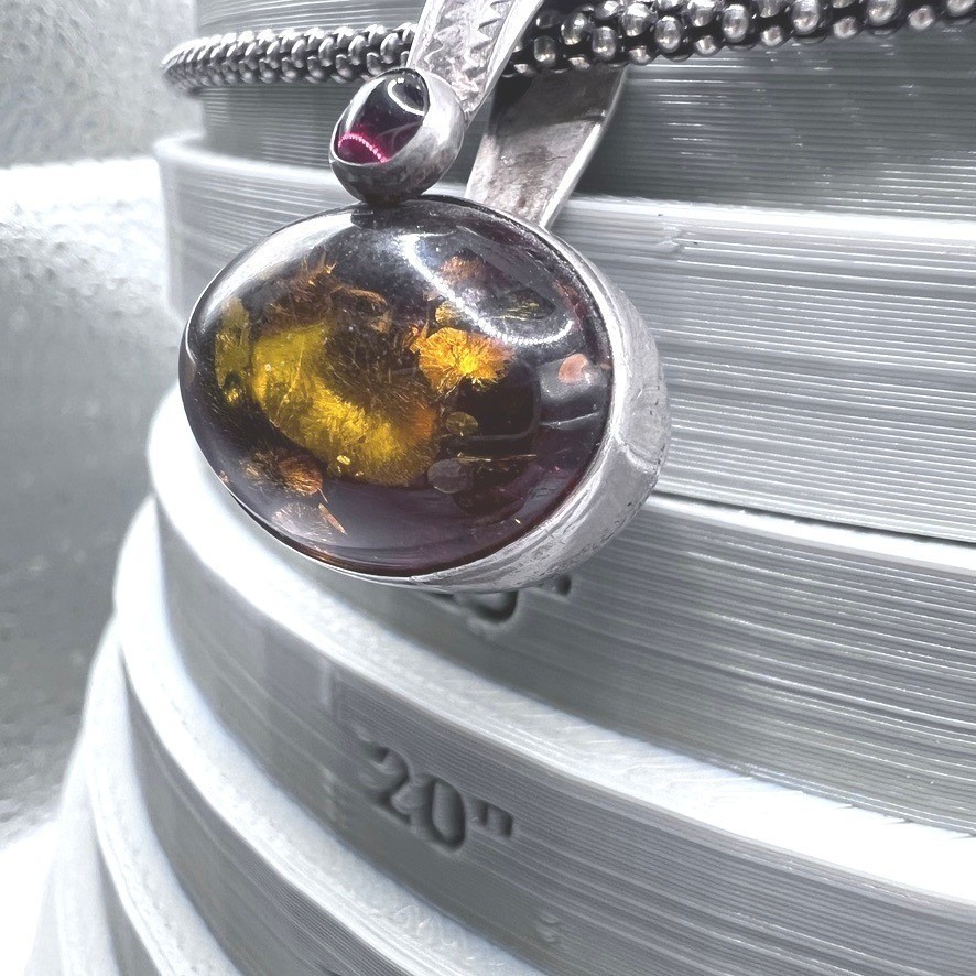 Sterling Silver Baltic Amber Necklace Antiqued Popcorn Chain 16″ 12g Signed