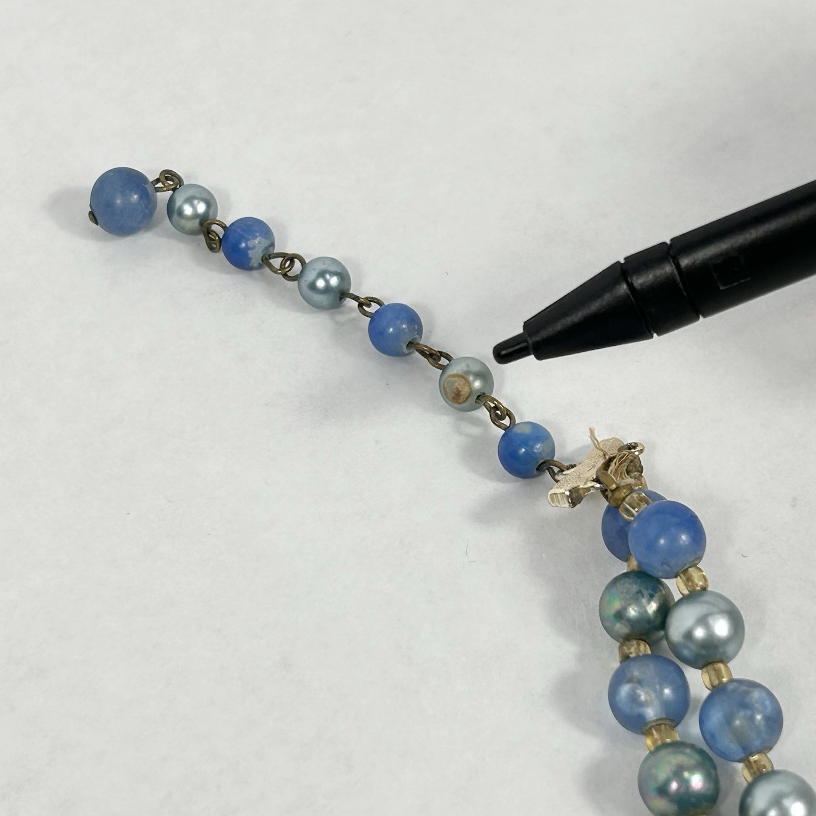 Vintage JAPAN Double Strand Blue Bead Necklace 17.5” Faux Pearl Acrylic Glass
