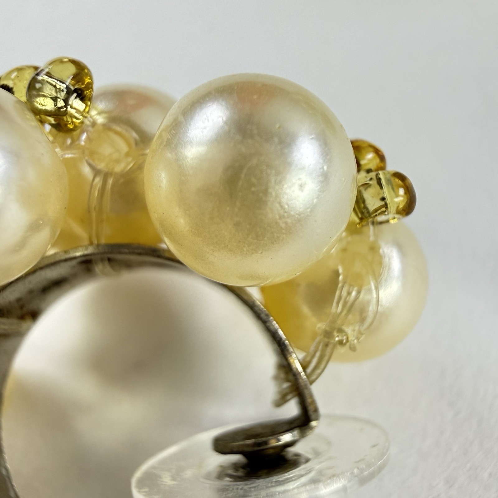 Vtg Faux Pearl Cluster Earrings Omega Back Post Ivory Gold Beaded Bridal