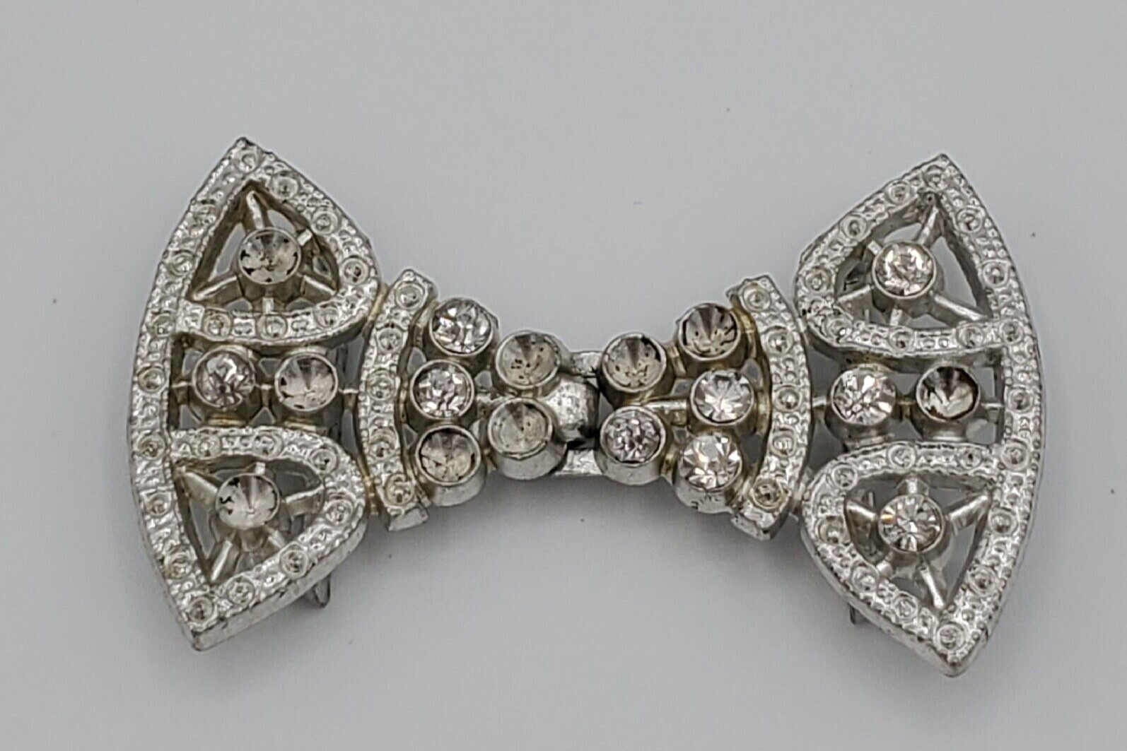 Vintage Scarf Guard Silver Tone with White Rhinestones